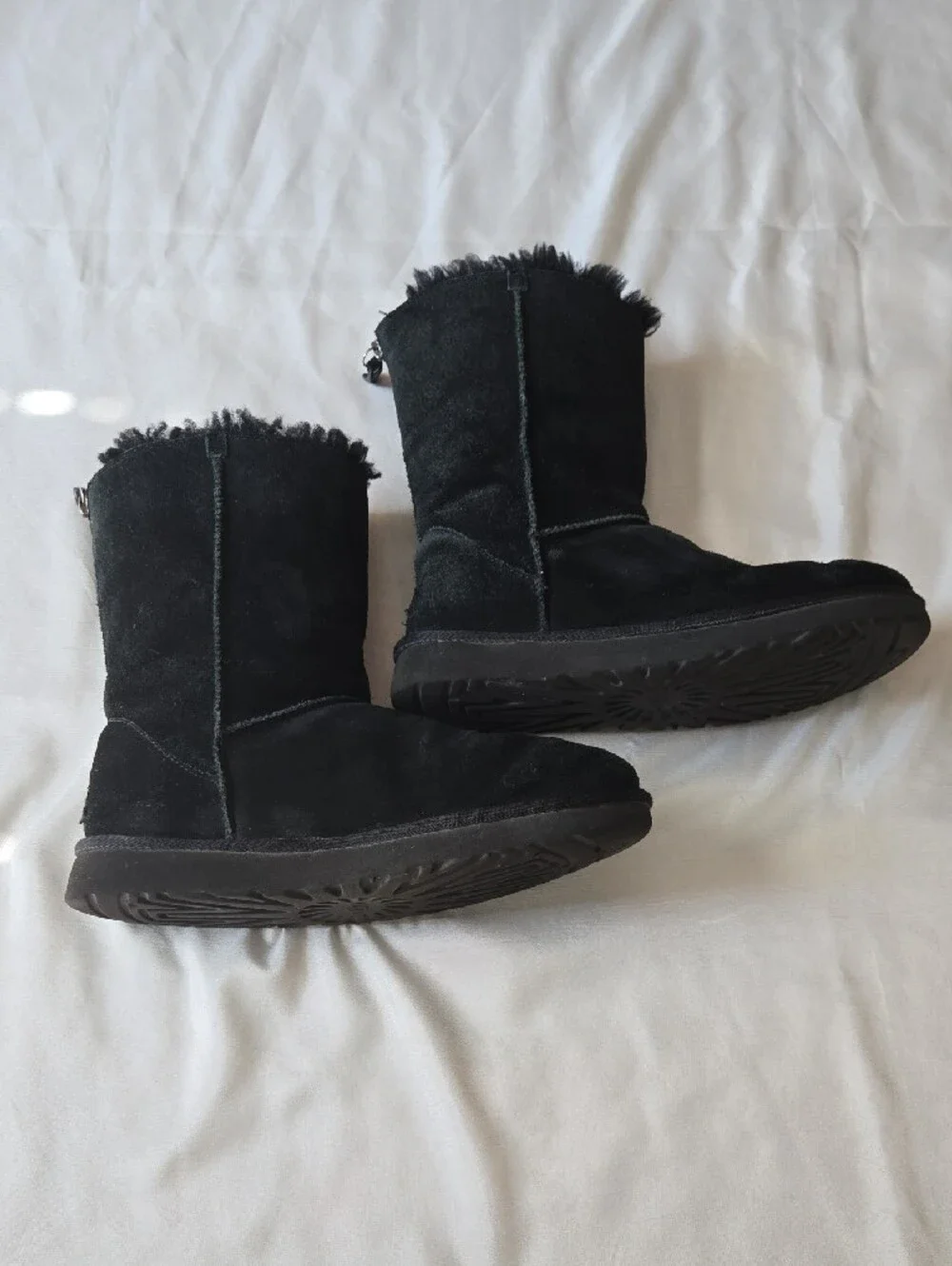 UGG Black Suede Shearling Mid-Calf Boots